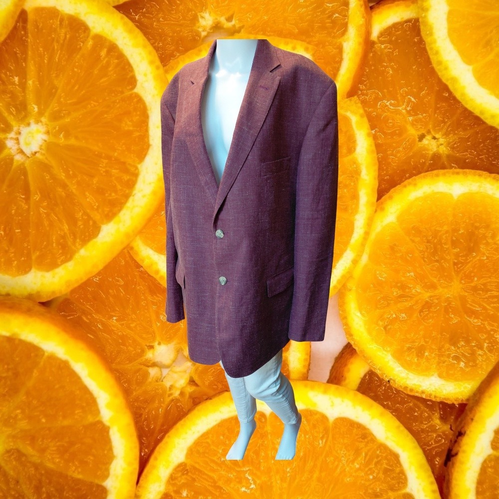 JWN‎ Traditional Fit Mens Blazer 46R Wool Linen Silk Blend Burgundy